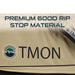 overland-vehicle-systems-ld-tmon-clamshell-aluminum-hard-shell-roof-top-tent-tan-close-up-view-with-rip-stop-material-and-brand-logo