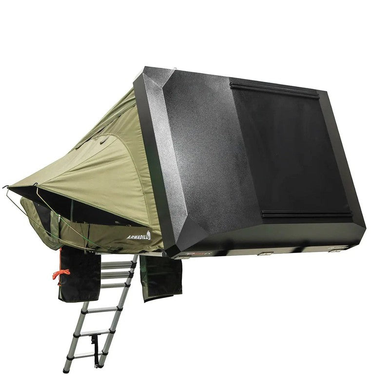 23zero-armadillo-a2-right-side-only-hard-shell-roof-top-tent-open-rear-corner-view-on-white-background