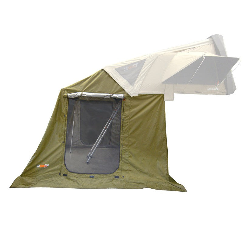 23zero-armadillo-a3-left-side-only-hard-shell-roof-top-tent-annex-open-side-view-on-white-background