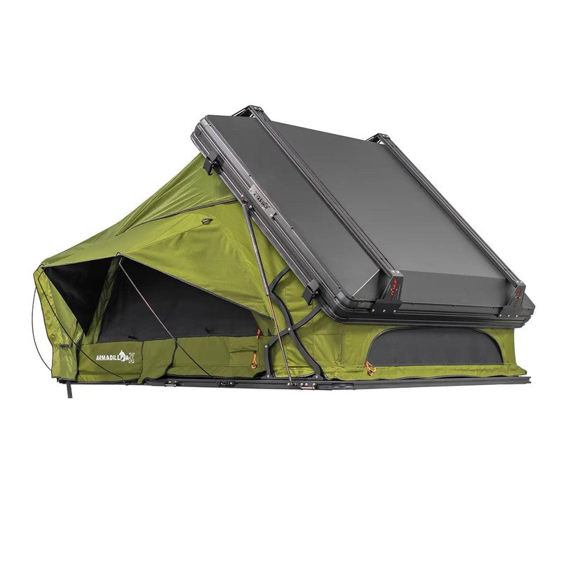 23zero-armadillo-ax2-aluminum-hard-shell-roof-top-tent-open-rear-corner-view-on-white-background