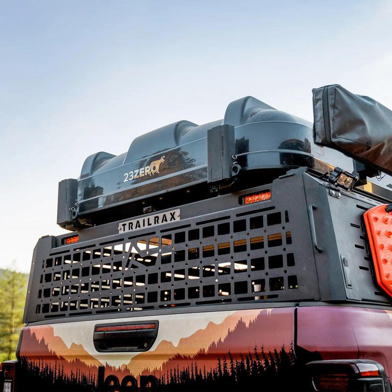 23zero-armadillo-x2-hard-shell-roof-top-tent-closed-side-view-on-jeep-gladiator-in-nature