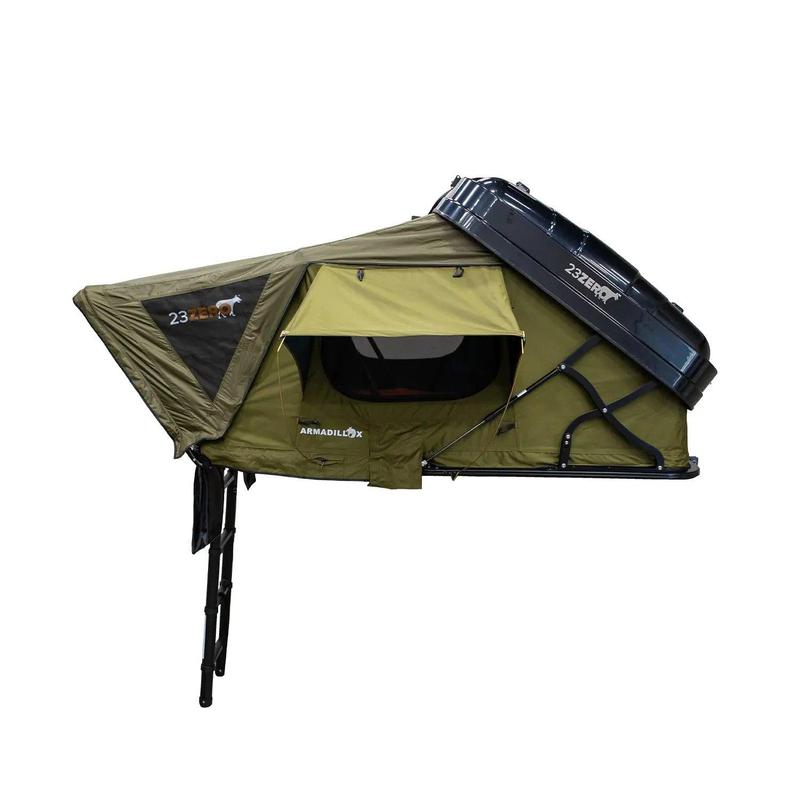 23zero-armadillo-x2-hard-shell-roof-top-tent-open-side-view-on-white-background