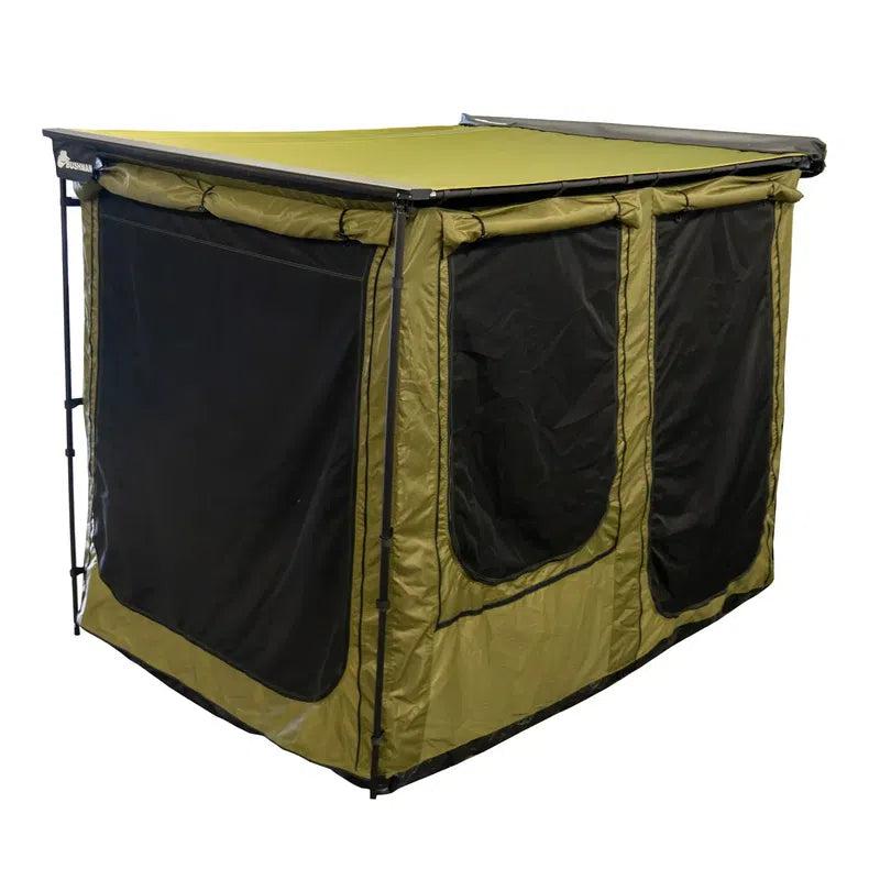 23zero-bushman-awning-room-open-front-corner-view-with-closed-mesh-window-and-door-covers-on-white-background