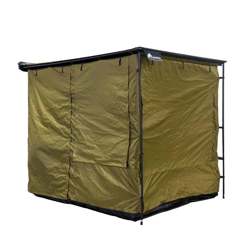 23zero-bushman-car-awning-canopy-78in-x-98in-awning-room-open-front-corner-view-with-closed-window-and-door-covers-on-white-background