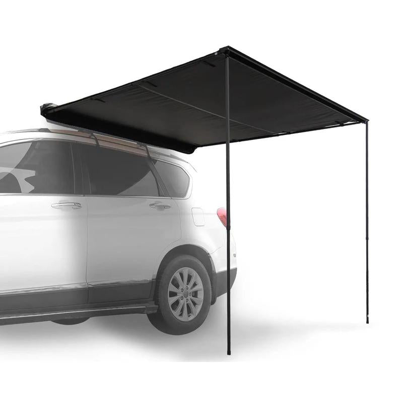 23zero-bushman-car-awning-canopy-78in-x-98in-open-front-corner-view-on-vehicle-on-white-background