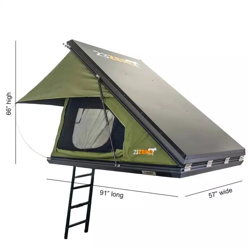 23zero-kabari-2-0-hard-shell-roof-top-tent-open-rear-corner-view-with-measurements-on-white-background