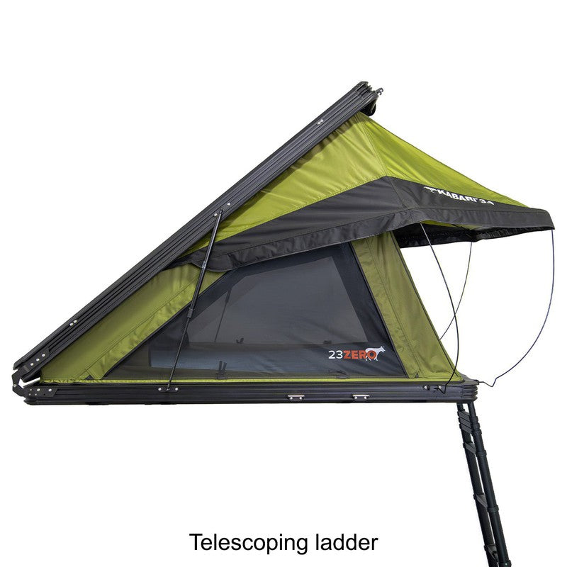 23zero-kabari-3.0-sleek-wedge-hard-shell-roof-top-tent-open-side-view-with-telescopic-ladder-on-white-background