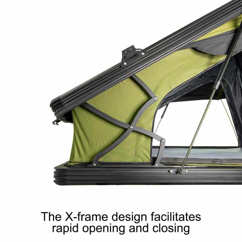 23zero-kabari-xl-wedge-hard-shell-roof-top-tent-open-close-up-view-with-x-frame-design-on-white-background