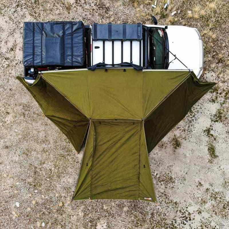 23zero-peregrine-180-compact-awning-2-0-awning-wall-open-drone-view-on-vehicle-in-nature