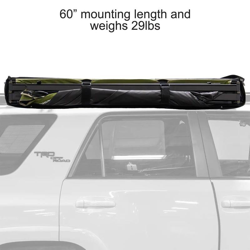 23zero-peregrine-180-compact-awning-2-0-closed-side-view-on-toyota-4runner-with-60in-mounting-length-on-white-background