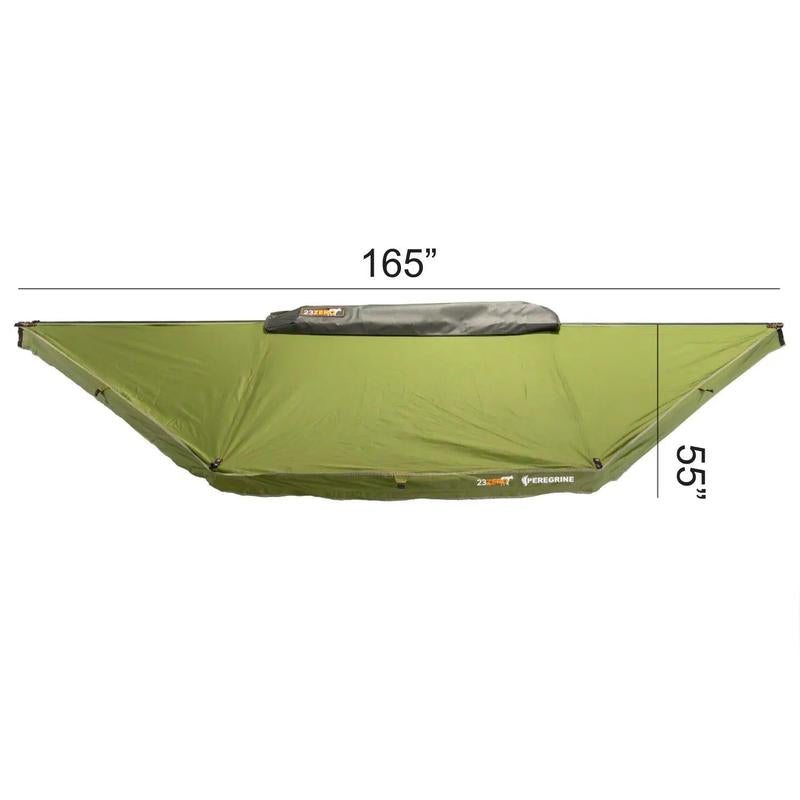 23zero-peregrine-180-compact-awning-2-0-open-top-view-with-dimensions-on-white-background