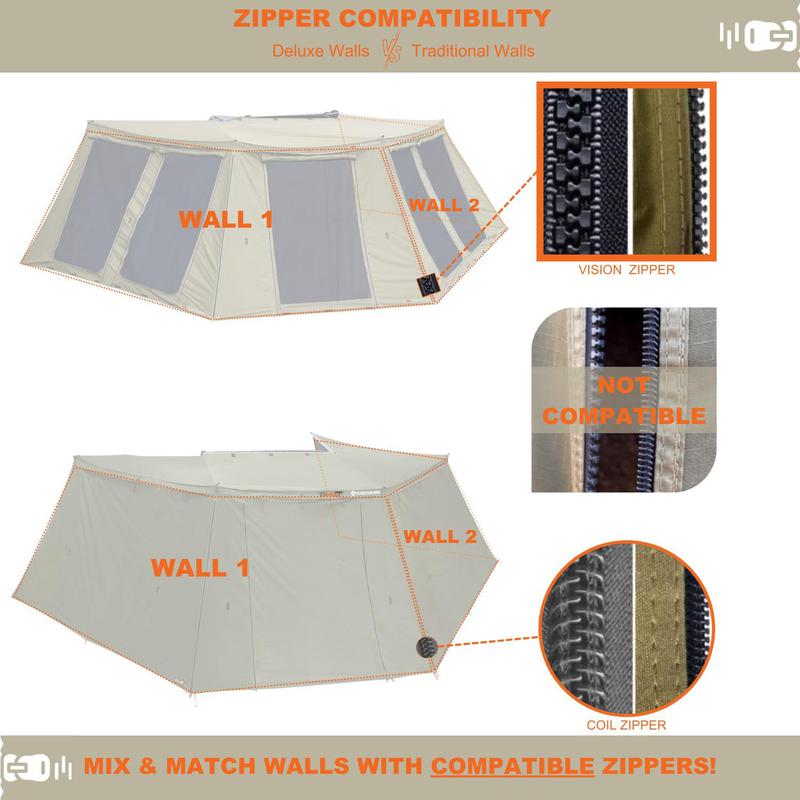 23zero-peregrine-awning-solid-walls-1-0-fits-pro-5-left-only-open-side-view-wall-zipper-comatibility-guide-on-white-background