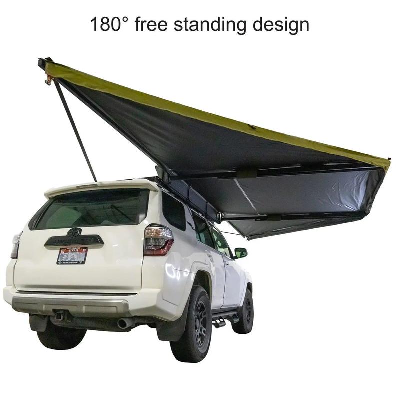 23zero-peregrine-compact-2-0-180-awning-open-rear-corner-view-on-toyota-4runner-with-freestanding-design-on-white-background