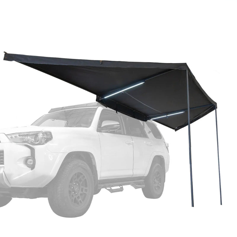 23zero-peregrine-pro-180-awning-open-front-corner-view-on-toyota-4runner-on-white-background