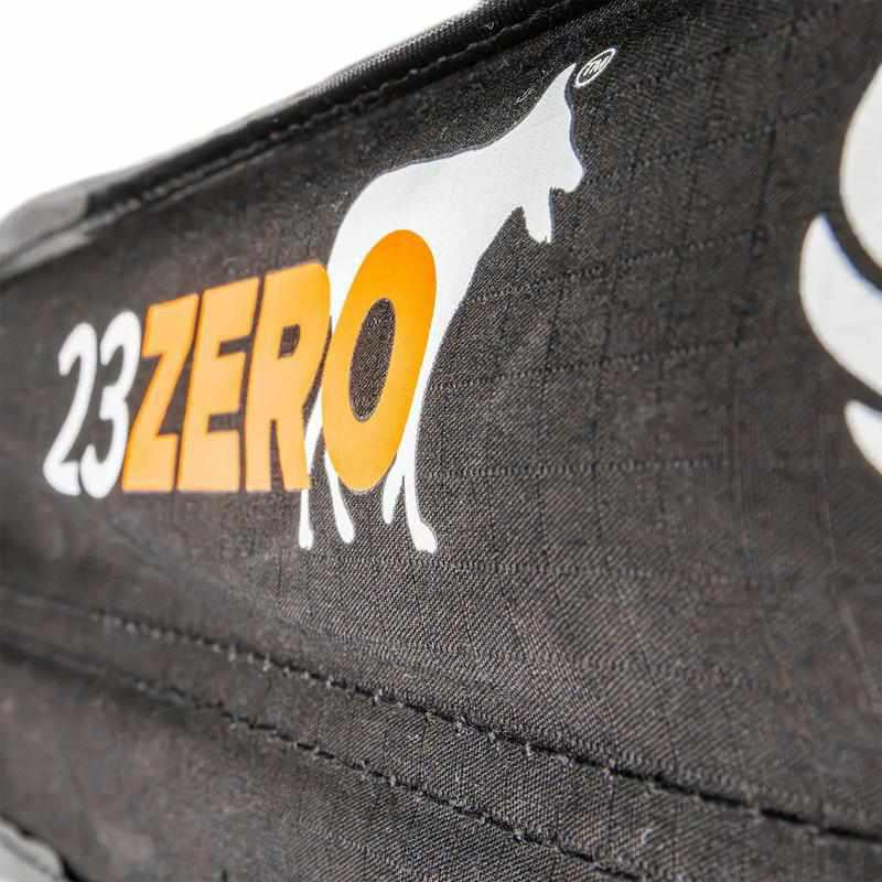 23zero-peregrine-pro-5-arm-270-awning-open-close-up-view-with-logo-on-fabric-on-white-background