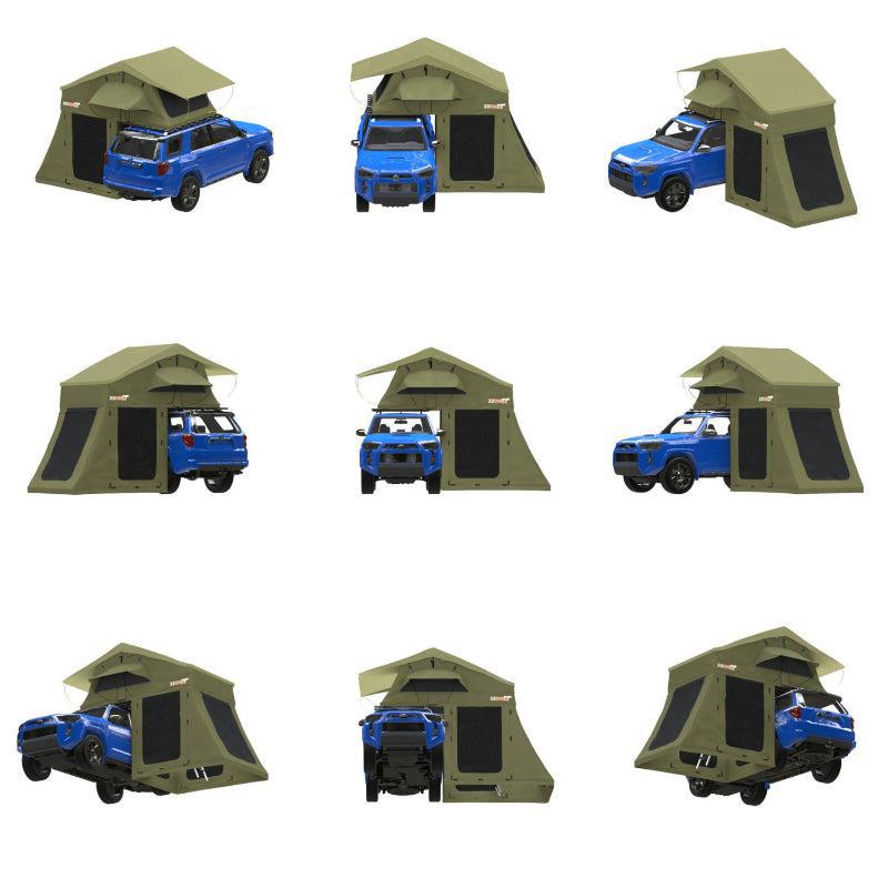 23zero-walkabout-62-2-0-soft-shell-roof-top-tent-annex-open-different-views-on-vehicle-on-white-background