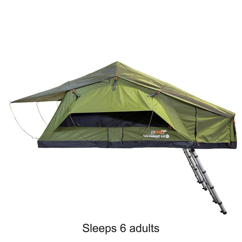 23zero-walkabout-87-2-0-soft-shell-roof-top-tent-open-side-view-with-6-adults-sleeping-capacity-on-white-background