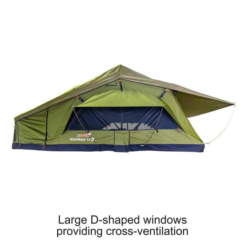 23zero-walkabout-87-2-0-soft-shell-roof-top-tent-open-side-view-with-d-shaped-windows-on-white-background