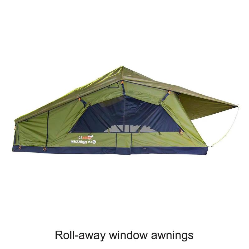 23zero-walkabout-87-2-0-soft-shell-roof-top-tent-open-side-view-with-roll-away-windows-on-white-background