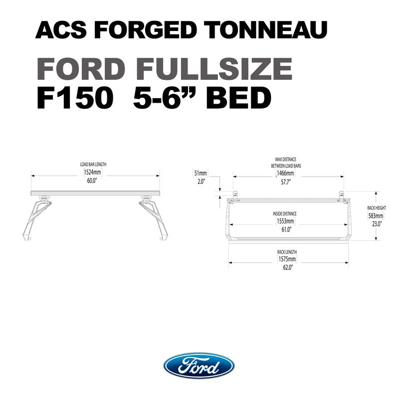 Leitner ACS Forged Tonneau - Rails Only - Ford-FORD-RAPTOR | 2010-2024 | 5-6" Bed | 00-56TR-1382-