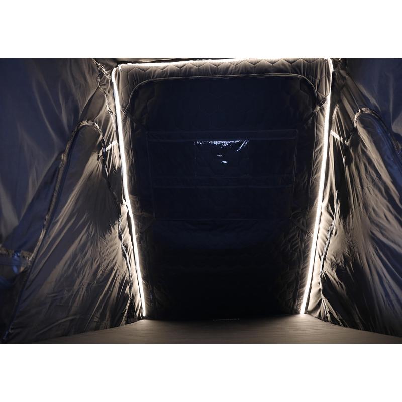 freespirit-recreation-aspen-lite-rooftop-tent-open-interior-view-with-led-lights-and-storage-pockets