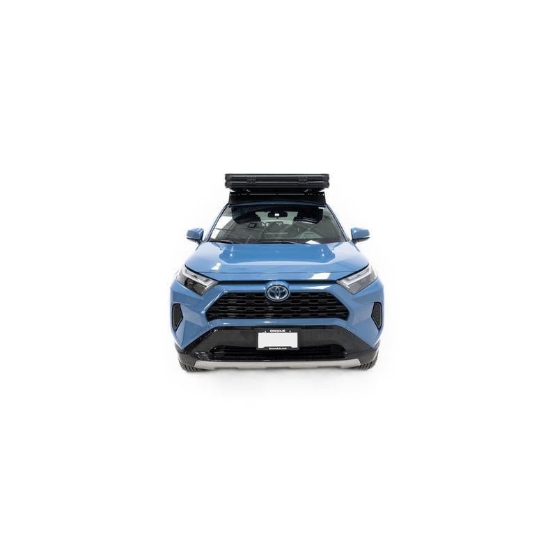 freespirit-recreation-aspen-lite-standard-rooftop-tent-closed-front-view-on-toyota-rav4-on-white-background