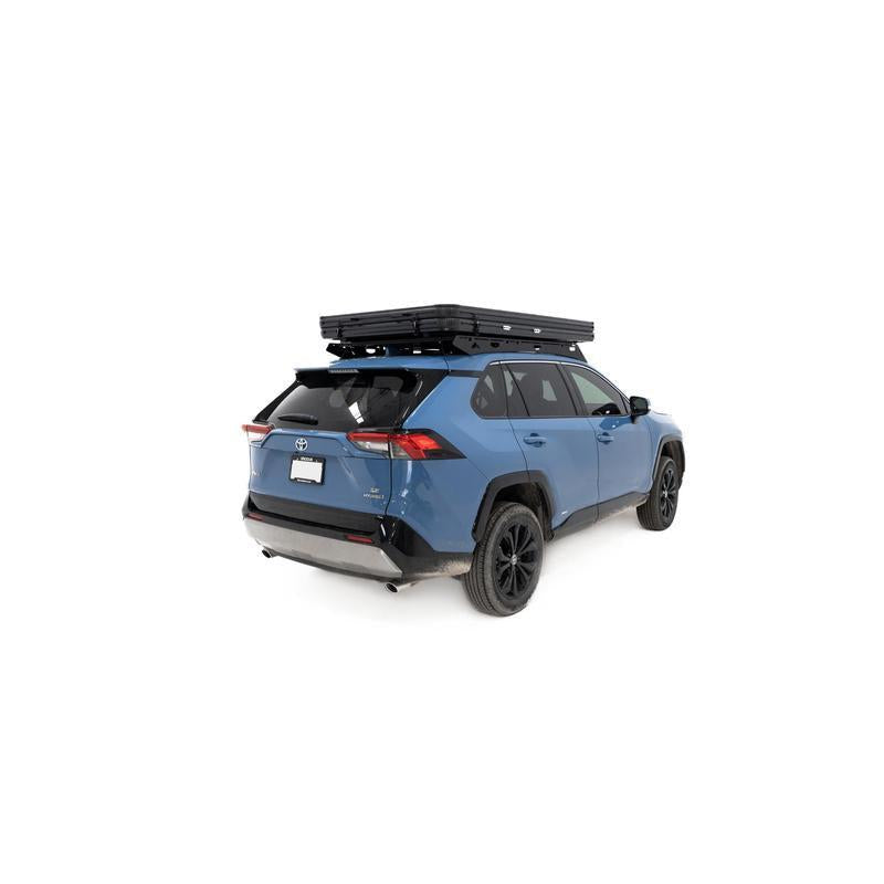 freespirit-recreation-aspen-lite-standard-rooftop-tent-closed-rear-corner-view-on-toyota-rav4-on-white-background