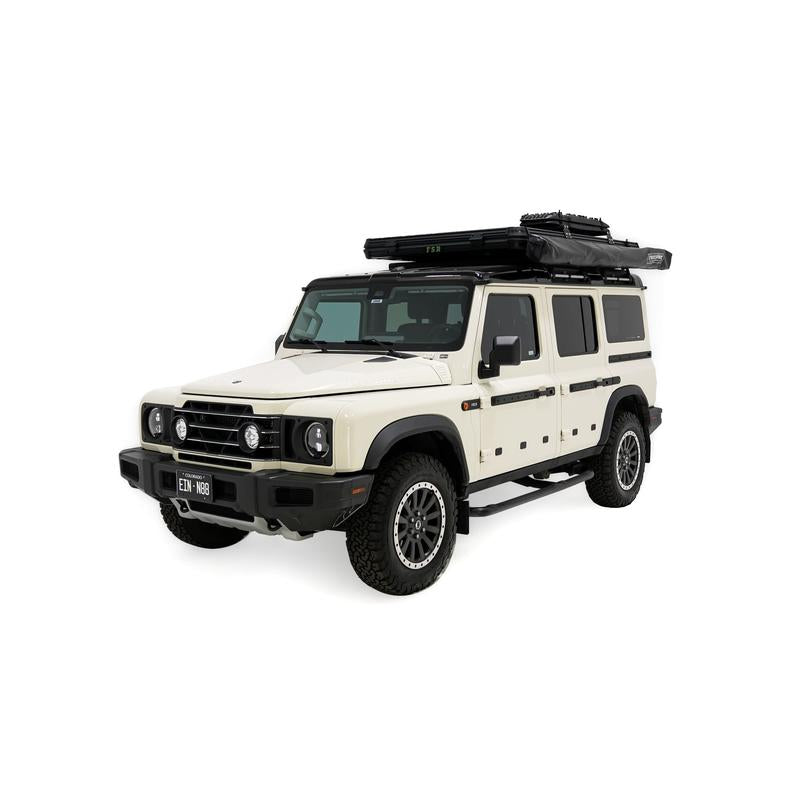 freespirit-recreation-aspen-v2-xl-hard-shell-roof-top-tent-black-closed-front-corner-view-on-ineos-grenadier-on-white-background