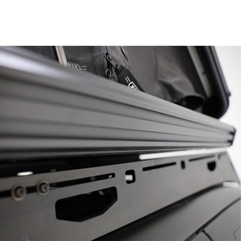 freespirit-recreation-aspen-v2-xl-hard-shell-roof-top-tent-black-open-close-up-view-aluminum-base-in-white-background