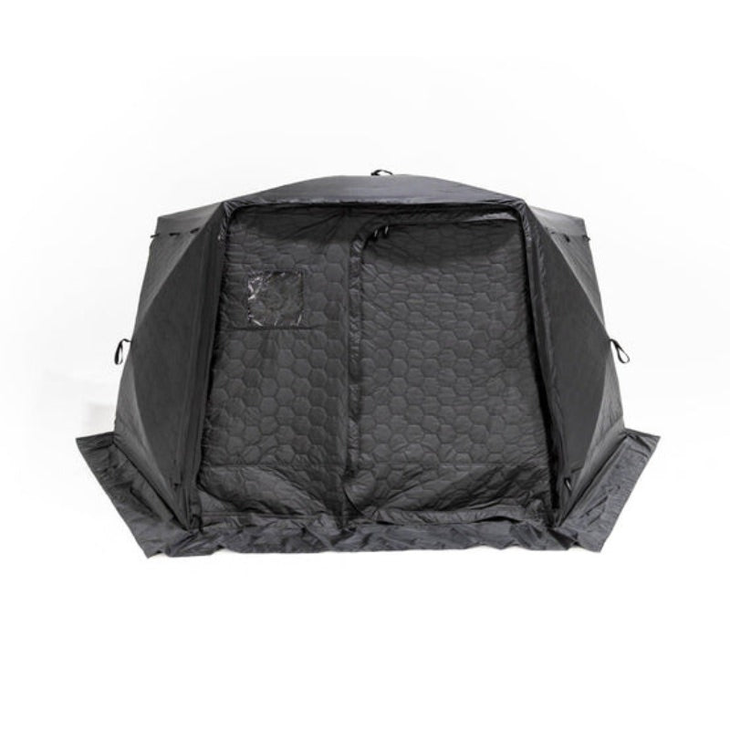 freespirit-recreation-hub-6xl-tent-black-open-front-view-with-tent-door-closed-on-white-background