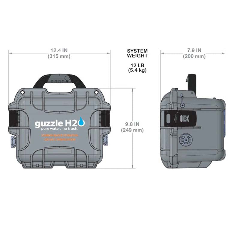 guzzle-h2o-overland-bundle-stream-front-and-side-view-with-dimensions-on-white-background