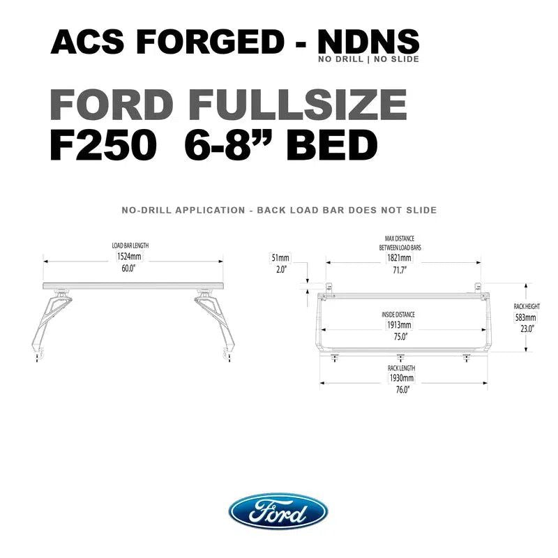 leitner-acs-forged-no-drill-bed-rack-for-ford-f250-6ft-8in-dimensions-on-white-background