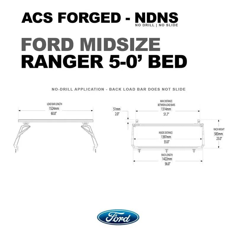 leitner-acs-forged-no-drill-bed-rack-for-ford-ranger-5ft-dimensions-on-white-background