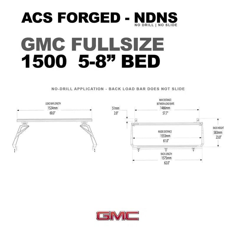 leitner-acs-forged-no-drill-bed-rack-for-gmc-1500-5ft-8in-dimensions-on-white-background