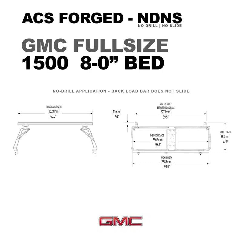 leitner-acs-forged-no-drill-bed-rack-for-gmc-1500-8ft-dimensions-on-white-background