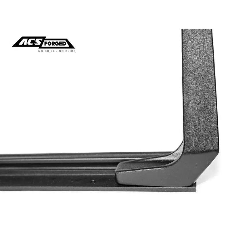 leitner-acs-forged-no-drill-bed-rack-for-gmc-close-up-view-with-bed-rack-leg-on-white-background