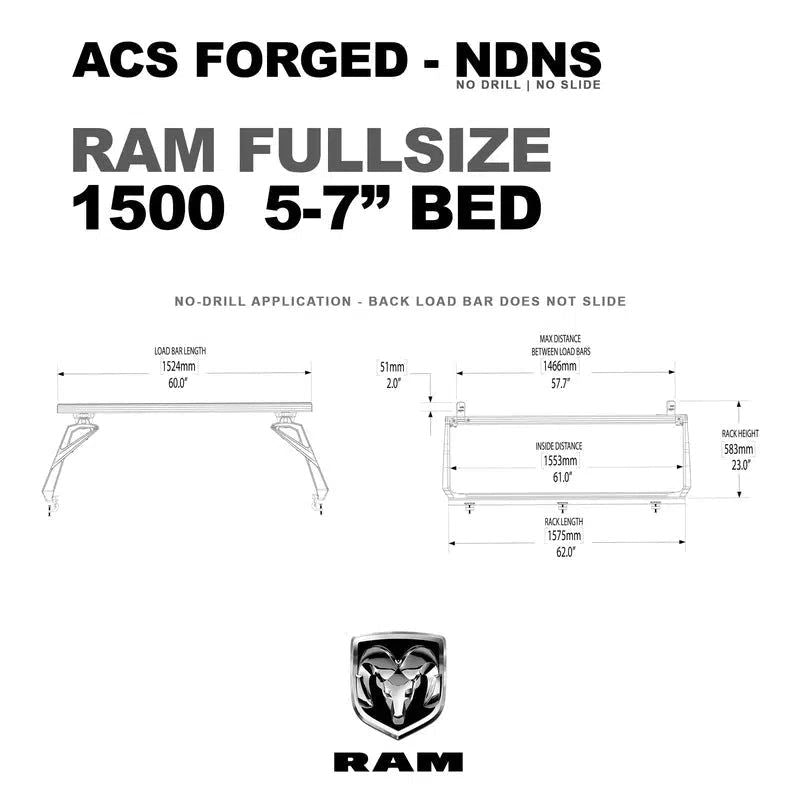 leitner-acs-forged-no-drill-bed-rack-for-ram-1500-5ft-7in-dimensions-on-white-background