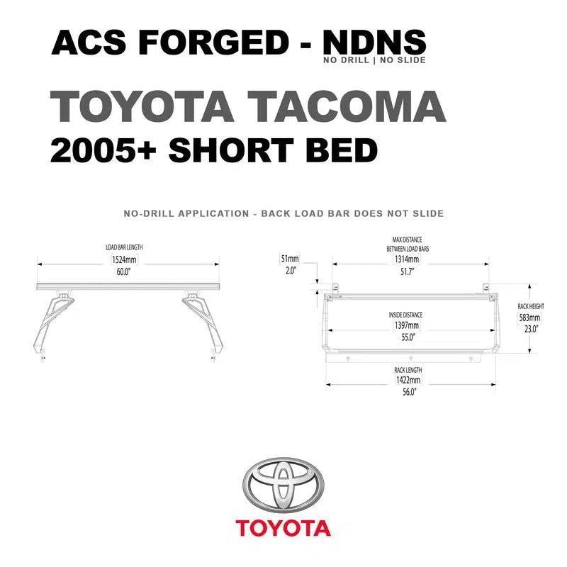 leitner-acs-forged-no-drill-bed-rack-for-toyota-tacoma-2005-short-bed-dimensions-on-white-background