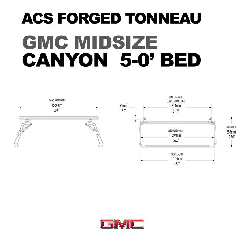 leitner-acs-forged-tonneau-bed-rack-for-gmc-canyon-5ft-dimensions-on-white-background