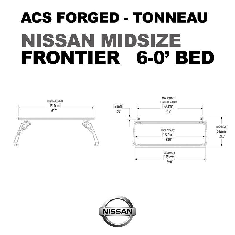 leitner-acs-forged-tonneau-bed-rack-for-nissan-fontier-6ft-dimensions-on-white-background