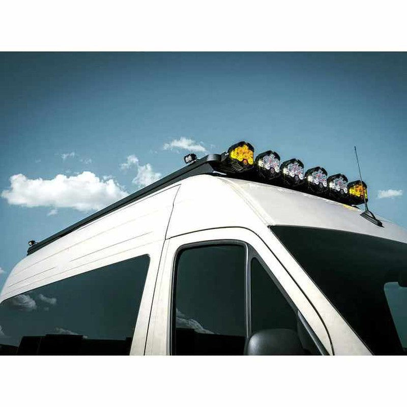 leitner-acs-roof-for-mercedes-benz-sprinter-144-2007-front-corner-view-with-fairing-lights-in-nature