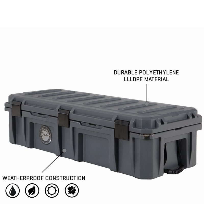 overland-vehicle-systems-117-qt-dry-cargo-box-with-drain-and-bottle-opener-corner-view-polyethylene-llldpe-material-and-weatherproof-construction
