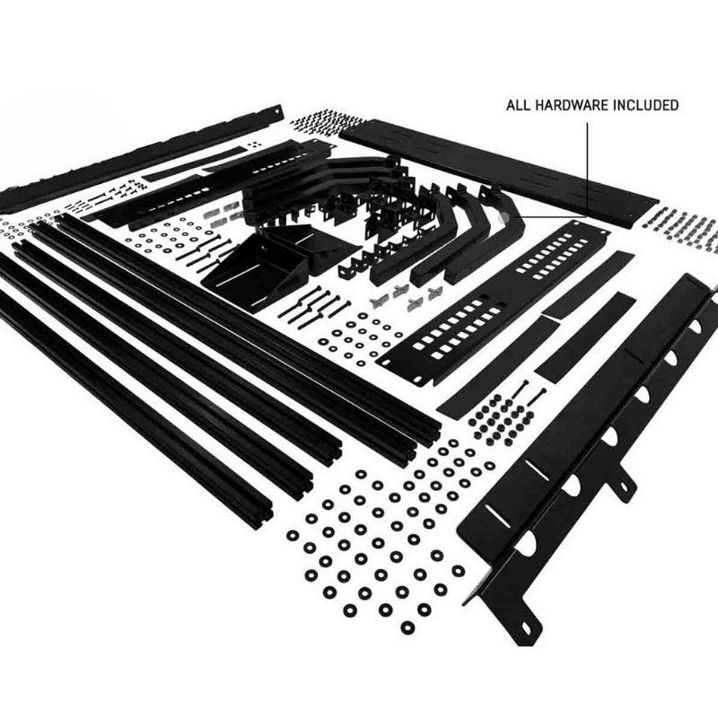 overland-vehicle-systems-discovery-rack-full-size-truck-short-bed-all-hardware-top-view-on-white-background