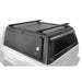 overland-vehicle-systems-expedition-truck-cap-2023-2024-colorado-canyon-black-close-with-crossbars-rear-corner-view-on-white-background