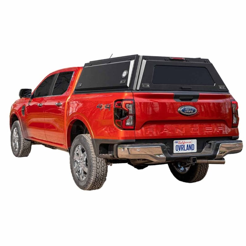 overland-vehicle-systems-expedition-truck-cap-for-ford-ranger-6th-gen-rear-corner-view-on-white-background