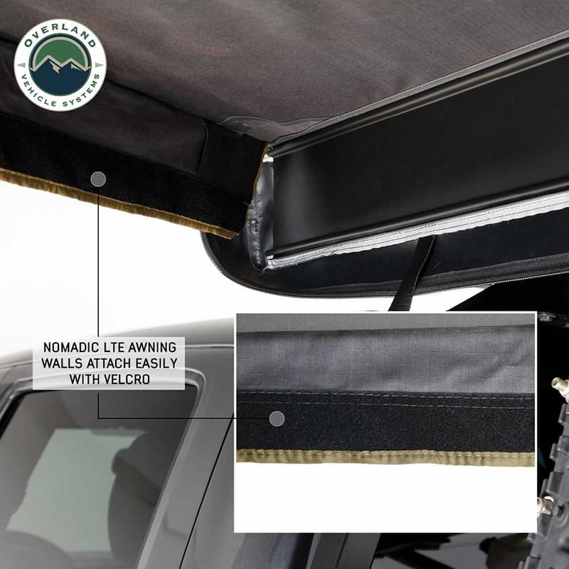 overland-vehicle-systems-nomadic-180-lte-awning-wall-with-windows-open-close-up-view-attached-with-velcro-details
