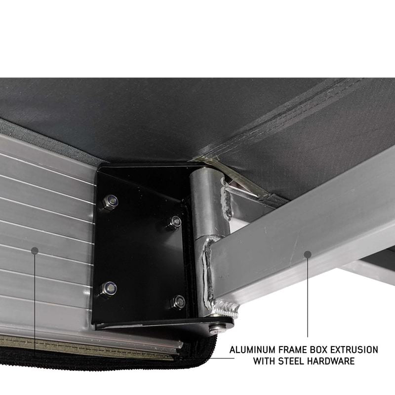 overland-vehicle-systems-nomadic-awning-270-lt-close-up-view-of-aluminum-frame-box-extrusion-with-steel-hardware