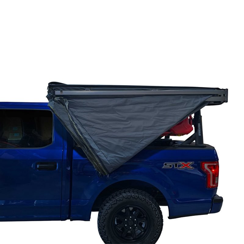 overland-vehicle-systems-nomadic-awning-270-lt-driver-side-dark-gray-open-side-view-on-ford-ranger-folded-awning-and-stowed