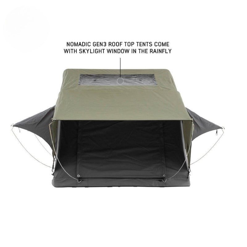overland-vehicle-systems-nomadic-extended-soft-shell-roof-top-tent-grey-open-rear-view-skylight-window-on-white-background