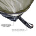 overland-vehicle-systems-nomadic-roof-top-tent-annex-green-base-black-floor-open-close-up-view-zipper-and-nylon-strap-on-white-background